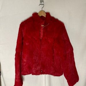 Vintage red fur coat, fully lined.